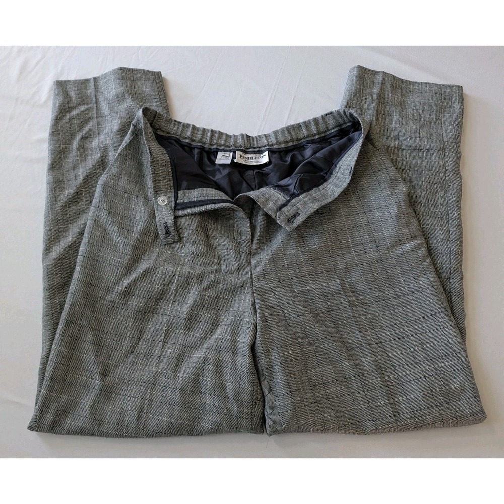 Pendleton Wool Pants Wos 12 Gray Glen Plaid Virgin Wool Lined Trousers US Fabric